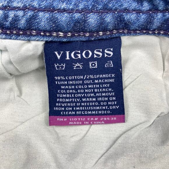 Classic Fit Vigoss Boot Cut Distress Jeans w Rhinestone Thick Embellish pockets - Picture 11 of 16